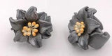 Silver Leather Lily Flower Ring - 3 cm - Adjustable - Handmade in Bali