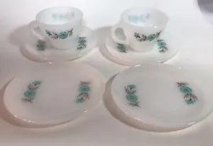 Vintage Fire King Oven Ware Blue Carnation Corn Flower Tea Cup & Saucer Set