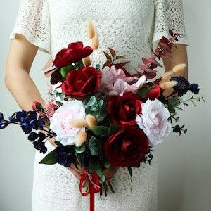 16" Wedding Flowers,Pink Bouquet,Bridal Bouquet, Bridesmaid Bouquets,Burgundy Rose Bouquet, Navy Blue Bouquet,Blush Rose Bouquet,Eucalyptus