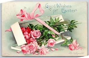 Holiday~Clapsaddle~Easter Wishes~Pink Carnation Flower Box~IAPC PM 1909 Postcard