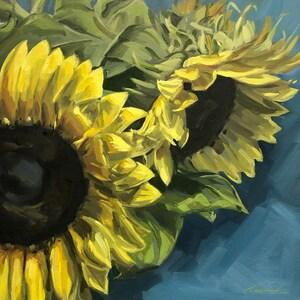 Floral Oil Painting, 12" x 12", Original Art, Summer colors, Floral Art, Still Life, Sunflowers, "Sunburst"  (#21-47)