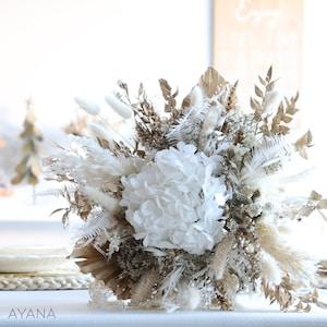 Golden dried flowers bouquet LINZ, white and gold decoration, boho floral arrangement with natural dried and preserved flowers