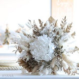 Golden dried flowers bouquet LINZ, white and gold decoration, boho floral arrangement with natural dried and preserved flowers