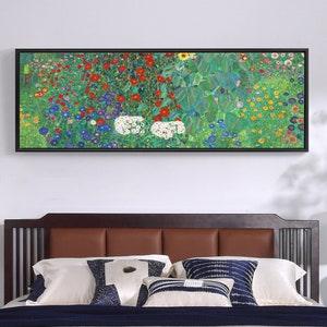 Gustav Klimt,Farm Garden With Sunflowers,Narrow Horizontal Wall Art ,Large Wall Art,Framed Wall Art,Canvas Wall Art,M80