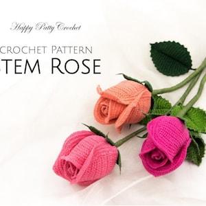 Crochet Rose Pattern - Crochet Flower Pattern for a Stem Rose - Crochet Pattern for Bouquets and Arrangements