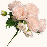 Silk Peony Bouquet Bundle 12'' Tall Blush Artificial Flower Arrangement Wedding Flower Decor Garland Centerpieces