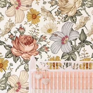 Vintage Floral  Peony Bouquet | Peel and Stick Wallpaper 3233