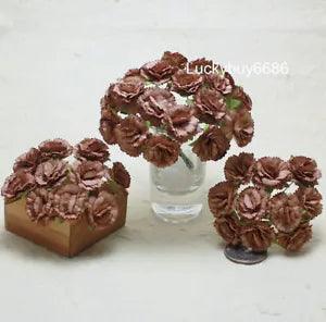 25pcs Brown Carnations Scrapbooking Mulberry Paper Flower Cards Garland Gift box