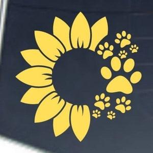 Sunflower and paw print decal ~ Bright and sunny decal ~ Flower ~ Pets