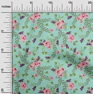 oneOone Cotton Poplin Fabric Watercolor Leaves & Peony Floral Print-psJ