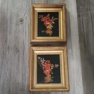 Vintage dried flowers set of 2 wall hanging art mid century