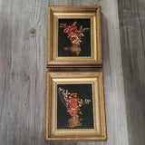 Vintage dried flowers set of 2 wall hanging art mid century
