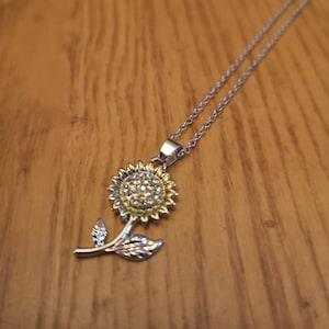 Beautiful sunflower silver and gold with rhinestones stainless steel chain 18 inches