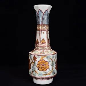 12.6" Antique Chinese Porcelain ming dynasty famille rose gilt peony flower Vase