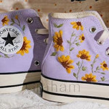 Wedding sneakers/ Valentine Gift/Embroidered Wedding Flowers Shoes /Wedding Converse Converse Embroidered Flowers/sunflower embroidery