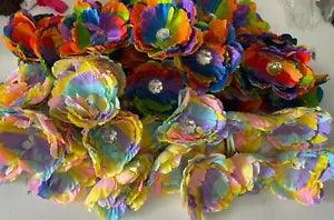 52 pcs Girls Rainbow Print fake Flower Heads Peonys for Headband Clip Lot DIY