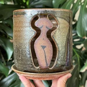 Woman Body Gold Grey Brown Green Orchid Planter Pot with Holes and Optional Saucer