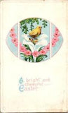 Vintage Postcard A Bright Cheerful Easter 1923 Cute Yellow Chick in Lily Flowers