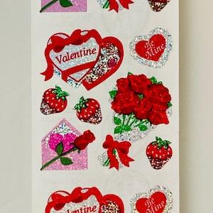 THREE SQUARES  Vintage Rare Sandylion Valentines Flowers Love Strawberry Heart Stickers