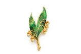 Vintage Lily Of The Valley Brooch Pin Gold Tone Faux Pearl Rhinestone Enamel