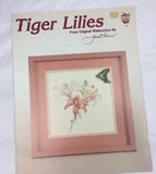 Vintage 80s Tiger Lilies Cross Stitch Pattern Green Apple Inc Janet Powers