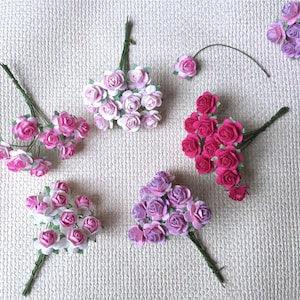 100 pcs mini paper flowers, mini paper roses pink tone, mulberry flowers 10mm for Scrapbooking DIY Wedding Card Bouquet Flower Valentine.