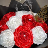 Red and white eternal rose bouquet, forever flower bouquet, eternal roses, roses, flowers, satin ribbon, Rosas eternas, Flores eternas.