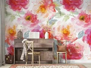 3D Watercolor Peony Flower Self-adhesive Removable Wallpaper Murals Wall 468