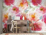 3D Watercolor Peony Flower Self-adhesive Removable Wallpaper Murals Wall 468