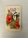 Best Wishes Postcard Heavily Embossed BIRD ROSES LILY PAD.