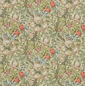 WILLIAM MORRIS CURTAIN FABRIC Golden Lily 3.2 METRES  GREEN/GOLD LINEN UNION
