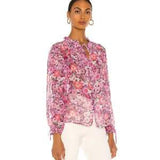 For Love & Lemons Grace Blouse Women's S Carnation Floral Smocked Sheer Romantic