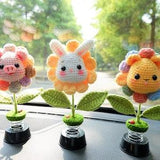 Crochet Animals Car Dashboard Decor, Sunflower Pig/Bunny/Bear Bobblehead Car Accessory, Cute Car Accessories Interior, Car Air Freshener