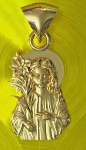 Solid 10KYellow Gold Religious Virgin Mary Mother of God Lily Charm Pendant