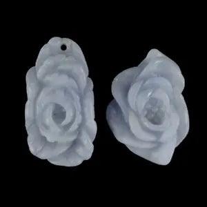 F04719#  1 pair Hand Carved Peony Flower  Angelite Pendant Bead Gemstone
