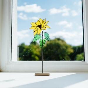 Stained glass Sunflower 3D flower Table decor for living room Sunflower gifts Gift for here