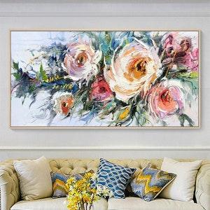 Abstract Colorful Peony oil Painting On Canvas, Original Floral Painting, Thick Acrylic Flower Art, Large Wall Art, Living room Home Decor