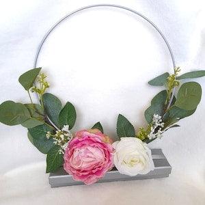 Pretty Floral Hoop Ivory and Pink Wedding Bouquet - Alternative Bouquet for Boho Bridesmaids