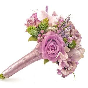 Real Touch Artificial Lavender Peonies Rose Lily Hydrangea Hops Bridal Cascade Bouquet Bridesmaids Bouquet Prom Wedding Flower Centerpiece
