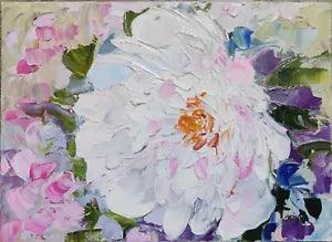 Original Oil Painting Peony Flowers Art Floral Hand Painted Home Decor 7x5 in