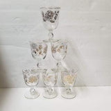 6 Gold Rose Bouquet Wine Glasses Vintage Libbey Water Goblet Set