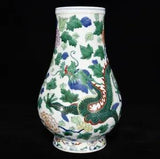 12" Chinese Porcelain qing dynasty qianlong mark doucai dragon peony flower Vase