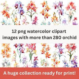 Watercolor Orchid Collection Clipart, AI Clipart, AI Generated with white background