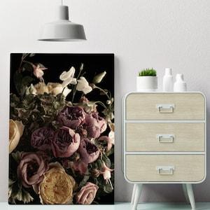 Fresh peony bouquet Canvas Print, Botanical print, Modern Wall Decor, FOR SELF ASSEMBLY