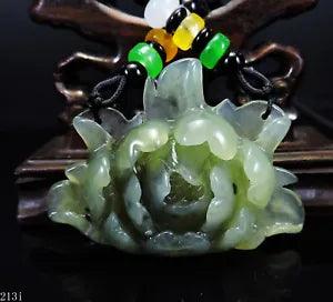 NEW LISTING100% Natural Hand-carved Jade Pendant Jadeite Necklace peony flower 213i