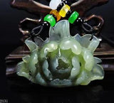 NEW LISTING100% Natural Hand-carved Jade Pendant Jadeite Necklace peony flower 213i