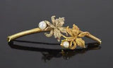 Estate Art Nouveau 18k Solid White & Yellow Gold Lily Flower Brooch Pin w Pearls