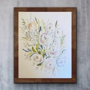 Light Coloured Warm Toned Watercolour Peonies, Peonies Art Print, Watercolour Pink and White Peonies