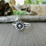 Sunflower Ring, Sterling Silver, Sunflower Jewelry, Stacking Ring, Silver Sunflower, Silver Daisy, Black Daisy, Black Sunflower, Sun Flower