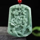 High Quality New 100% Natural Green Jade Jadeite Peony Flower Bamboo Pendant